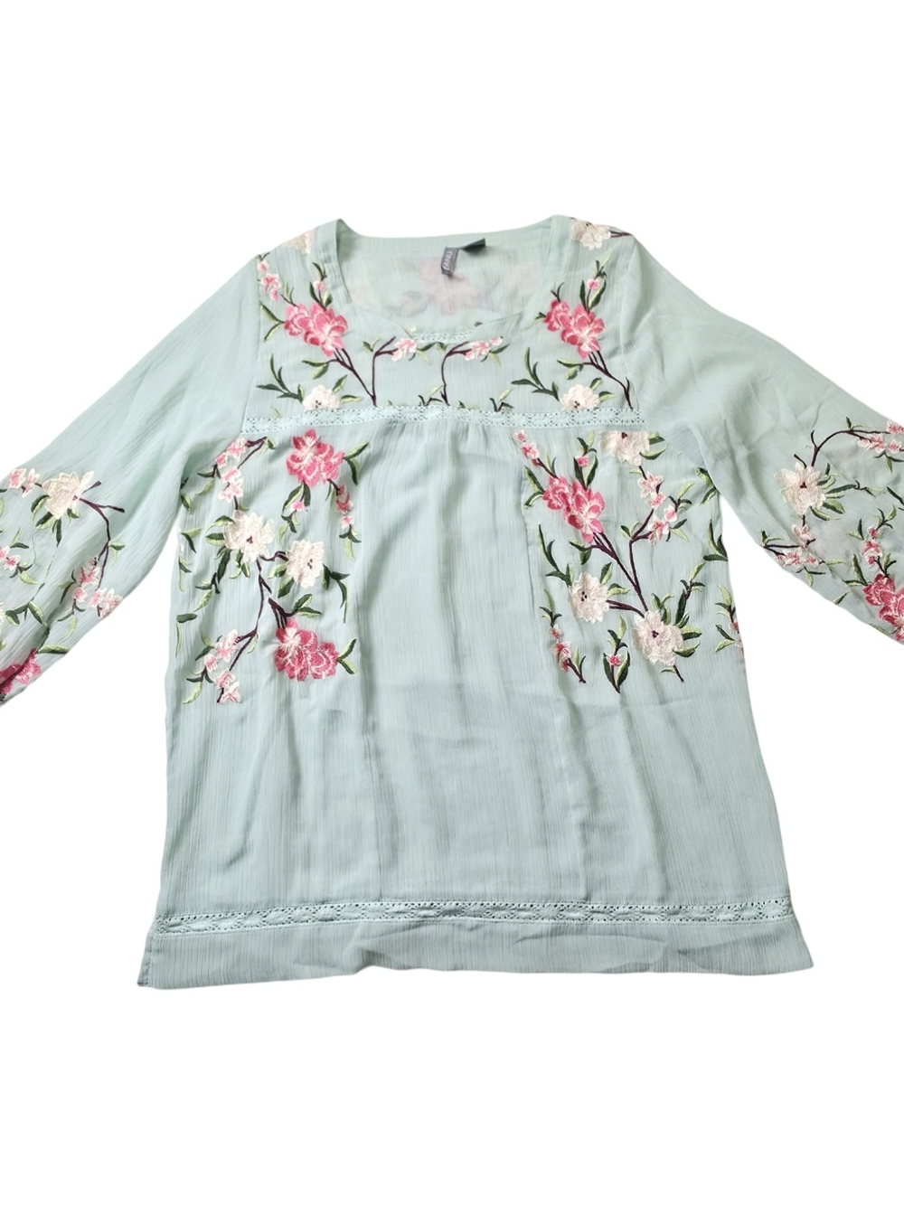 Women's Embroidered Light Blue Floral Tunic Top
